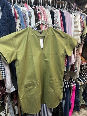 J. Crew Olive Green Split-Neck Tunic with Front Pockets